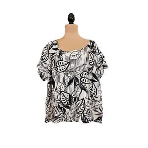 Tahari Linen Floral Abstract Short Sleeve Top Size 2X